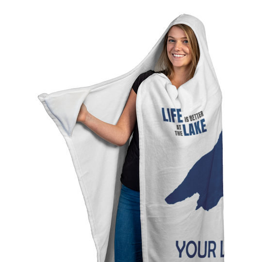 Custom Lake Hooded Fleece Blanket